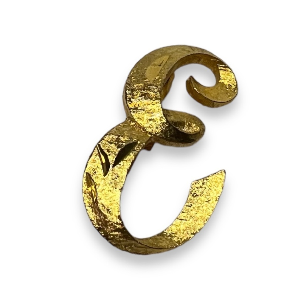 Mamselle Gold E Initial Pin Brooch Vintage